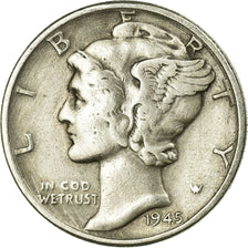 Coin, United States, Mercury Dime, Dime, 1945, U.S. Mint, Philadelphia