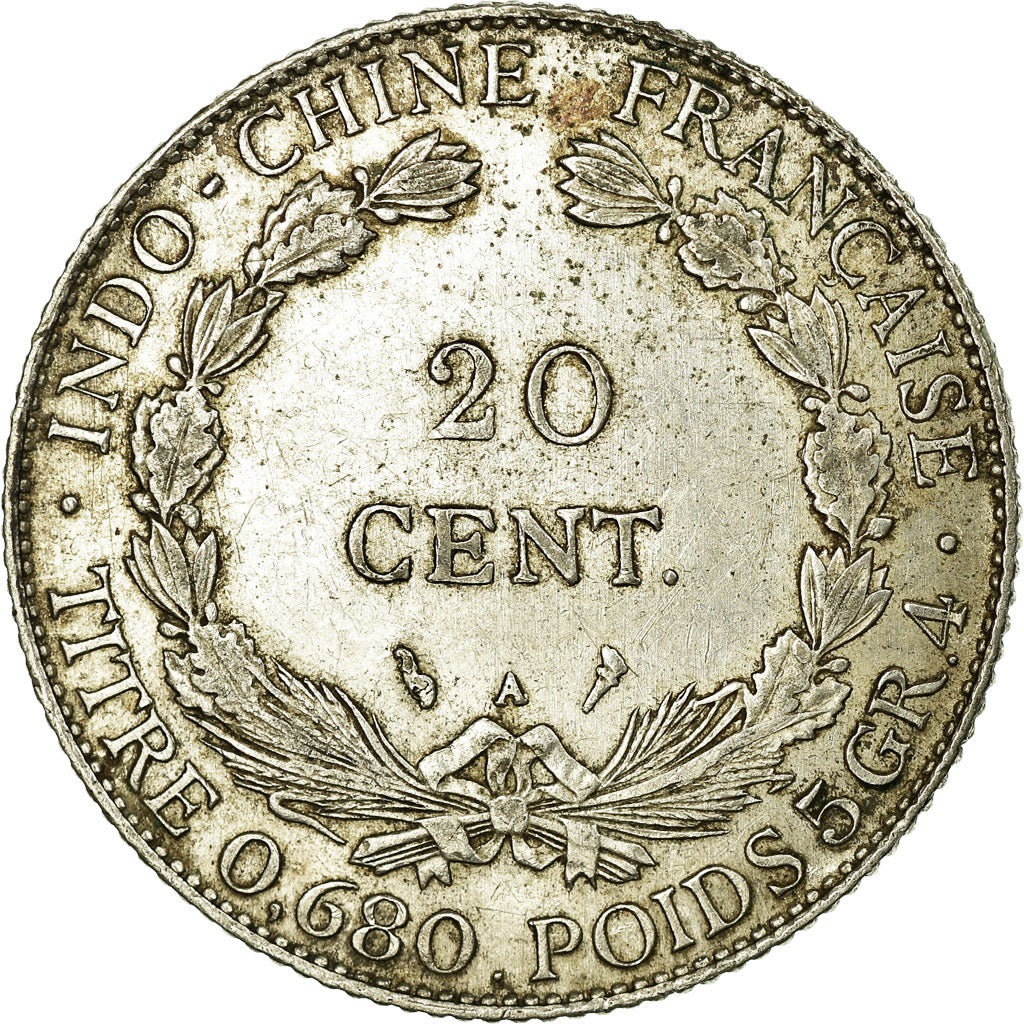 Coin, FRENCH INDO-CHINA, 20 Cents, 1923, Paris, EF(40-45), Silver, KM:17.1