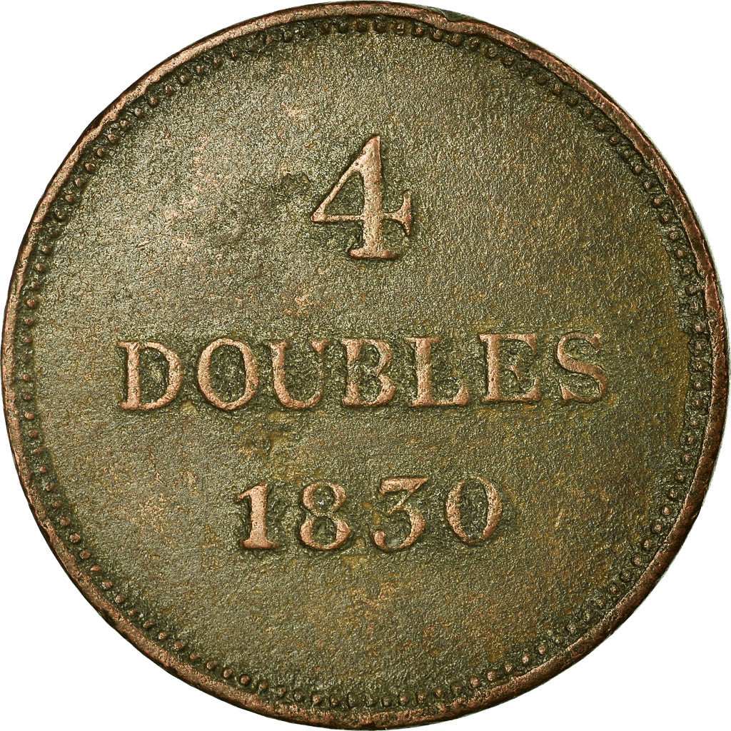 Coin, Guernsey, 4 Doubles, 1830, Heaton, VF(30-35), Copper, KM:2
