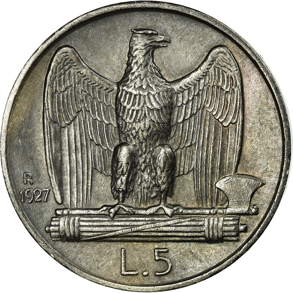 Moeda, Itália, Vittorio Emanuele III, 5 Lire, 1927, Rome, AU(55-58), Prata