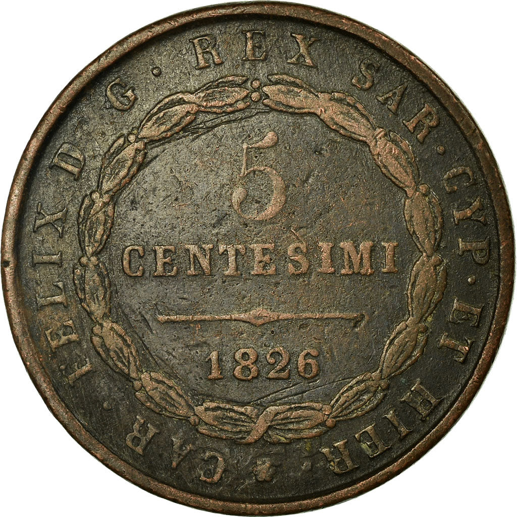Münze, Italien Staaten, SARDINIA, Carlo Felice, 5 Centesimi, 1826, Torino, S+