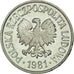 Coin, Poland, 20 Groszy, 1981, Warsaw, MS(65-70), Aluminum, KM:A47