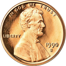 Coin, United States, Lincoln Cent, Cent, 1990, U.S. Mint, San Francisco, Proof