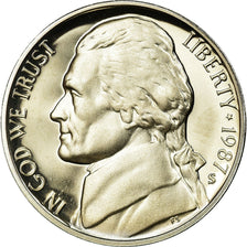 Coin, United States, Jefferson Nickel, 5 Cents, 1987, U.S. Mint, San Francisco