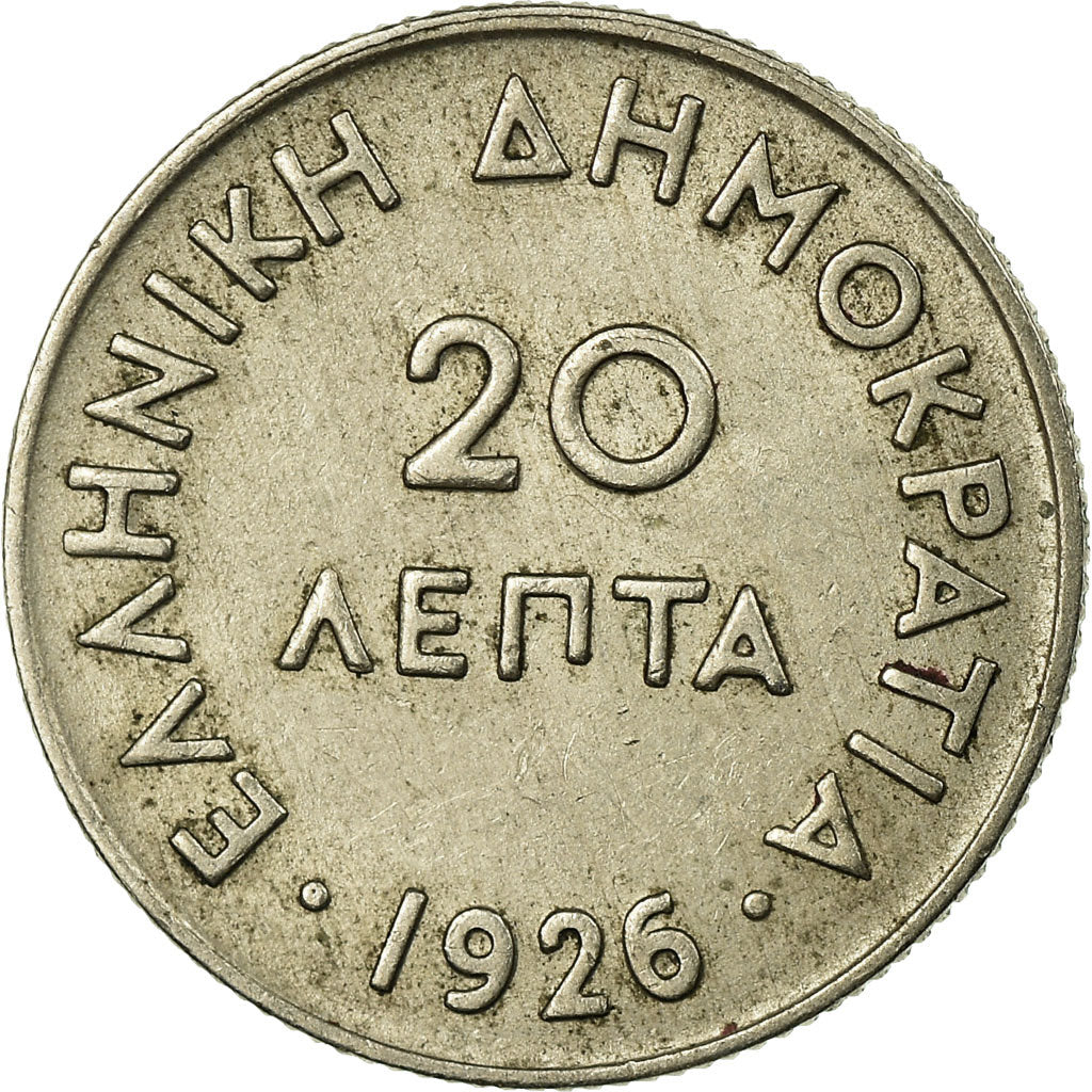 Coin, Greece, 20 Lepta, 1926, EF(40-45), Copper-nickel, KM:67