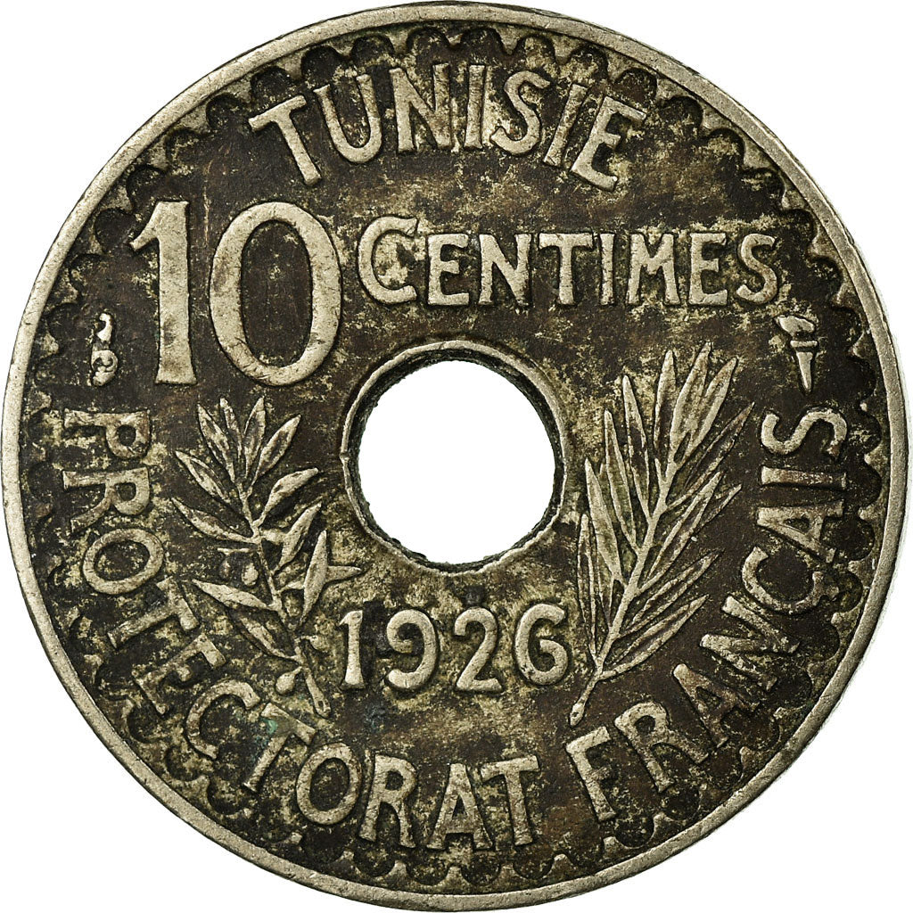 Moneta, Tunisia, Muhammad al-Habib Bey, 10 Centimes, AH 1345/1926, Paris, MB+