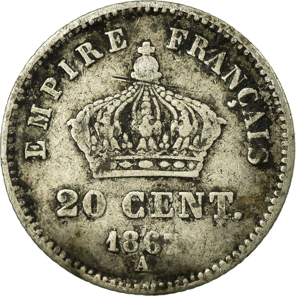 Moeda, França, Napoleon III, Napoléon III, 20 Centimes, 1867, Paris