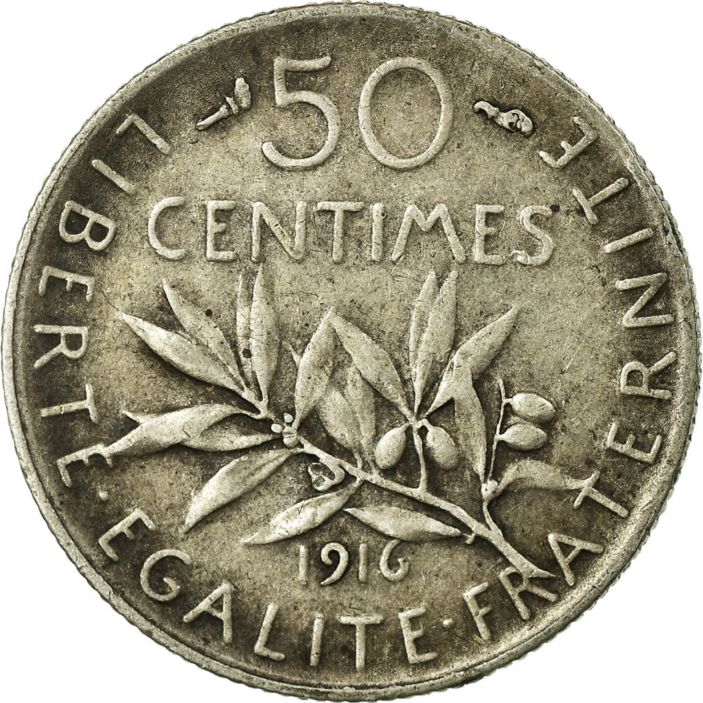 Coin, France, Semeuse, 50 Centimes, 1916, Paris, EF(40-45), Silver, KM:854