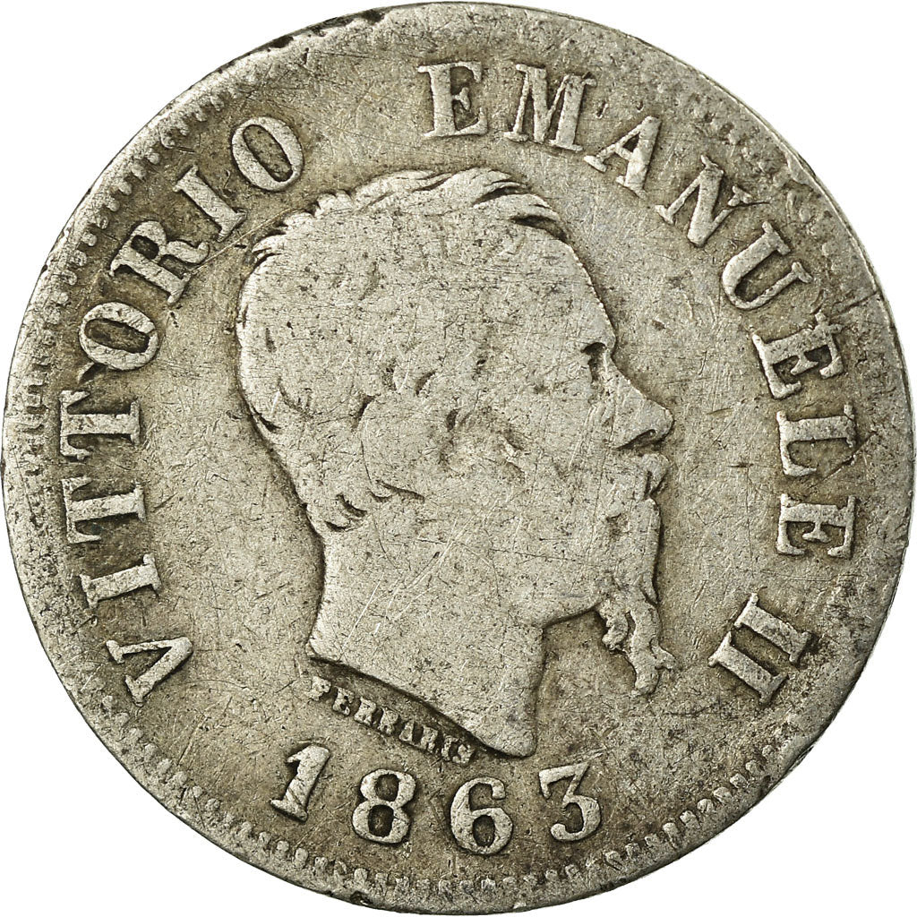 Coin, Italy, Vittorio Emanuele II, 50 Centesimi, 1863, Milan, VF(20-25), Silver