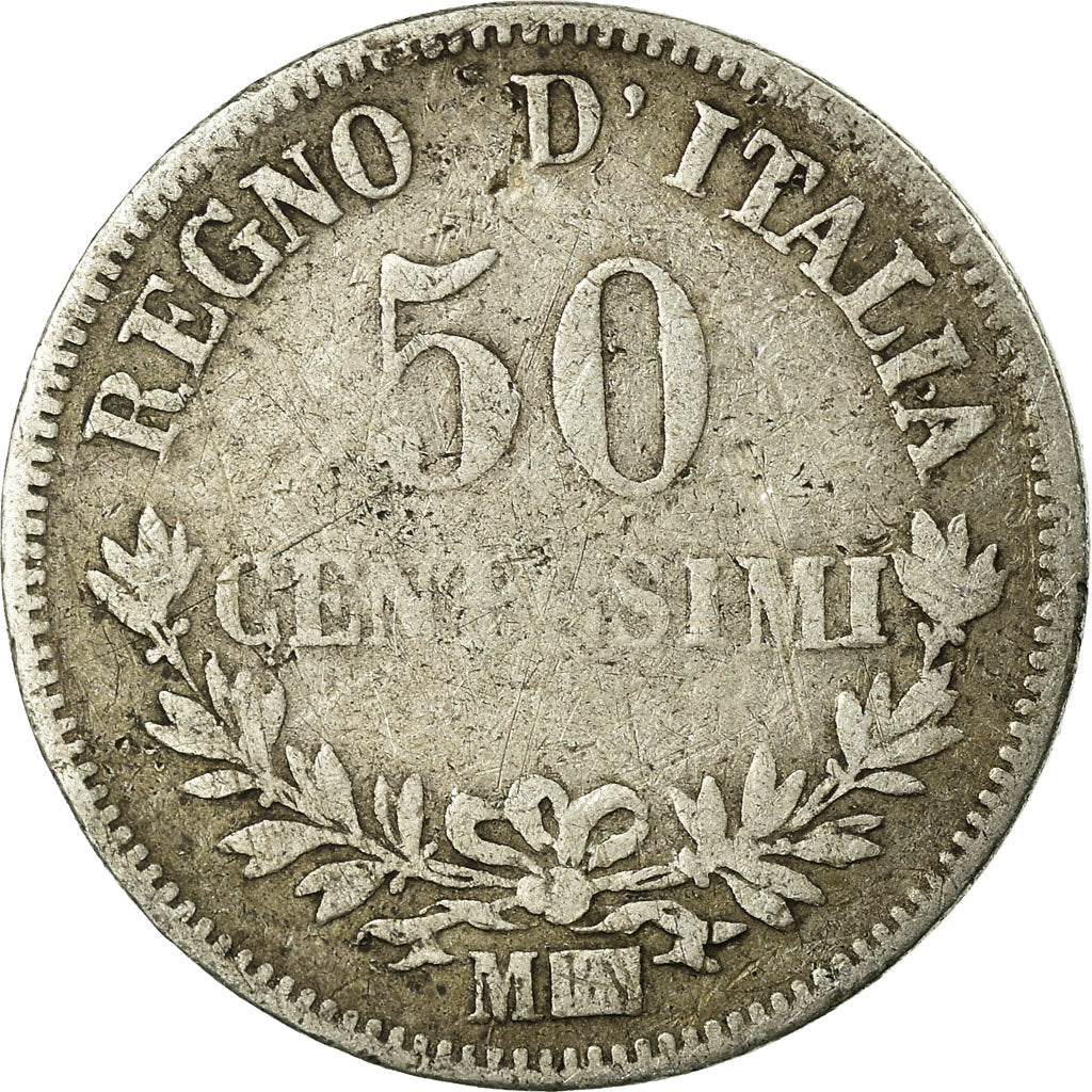 Coin, Italy, Vittorio Emanuele II, 50 Centesimi, 1863, Milan, VF(20-25), Silver