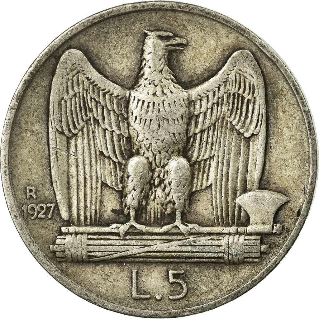 Coin, Italy, Vittorio Emanuele III, 5 Lire, 1927, Rome, EF(40-45), Silver