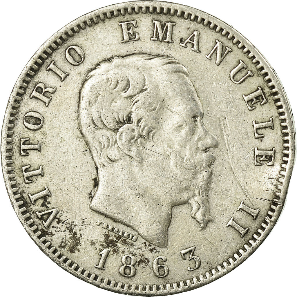 Coin, Italy, Vittorio Emanuele II, Lira, 1863, Milan, EF(40-45), Silver, KM:5a.1
