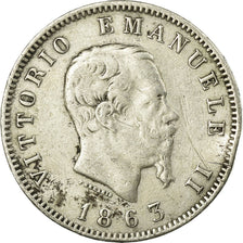 Coin, Italy, Vittorio Emanuele II, Lira, 1863, Milan, EF(40-45), Silver, KM:5a.1