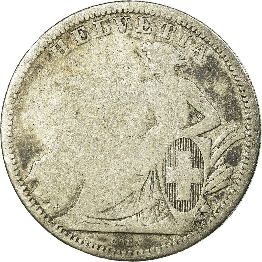 Coin, Switzerland, Franc, 1860, Bern, VG(8-10), Silver, KM:9a