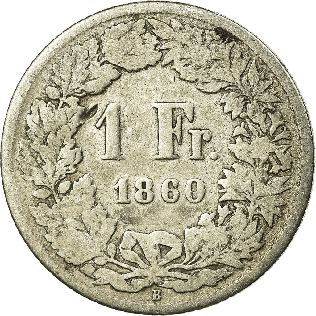 Coin, Switzerland, Franc, 1860, Bern, VG(8-10), Silver, KM:9a