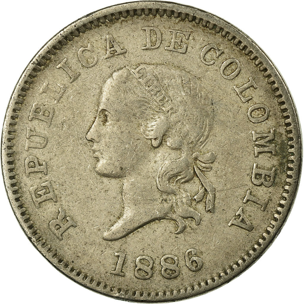 Coin, Colombia, 5 Centavos, 1886, Scoville Mfg. Co., Waterbury, CT, USA