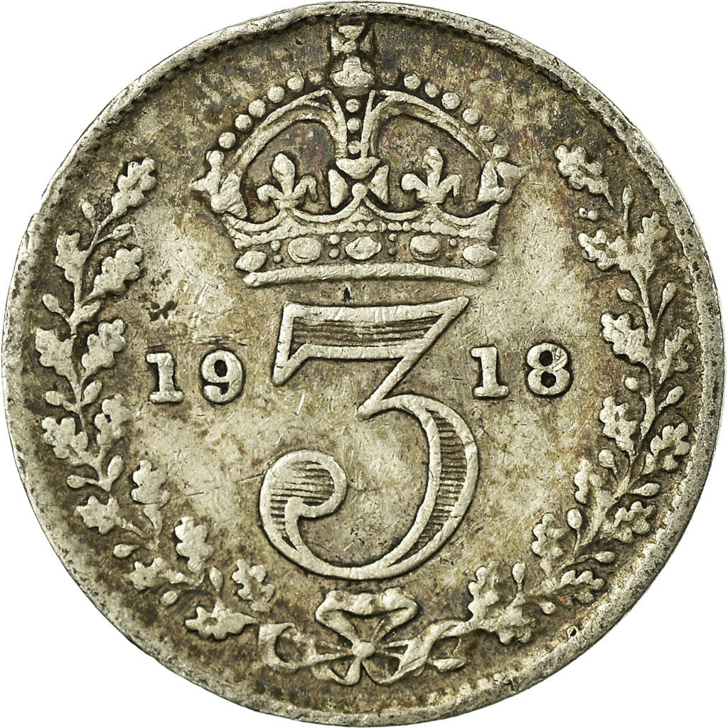 Coin, Great Britain, George V, 3 Pence, 1918, VF(30-35), Silver, KM:813