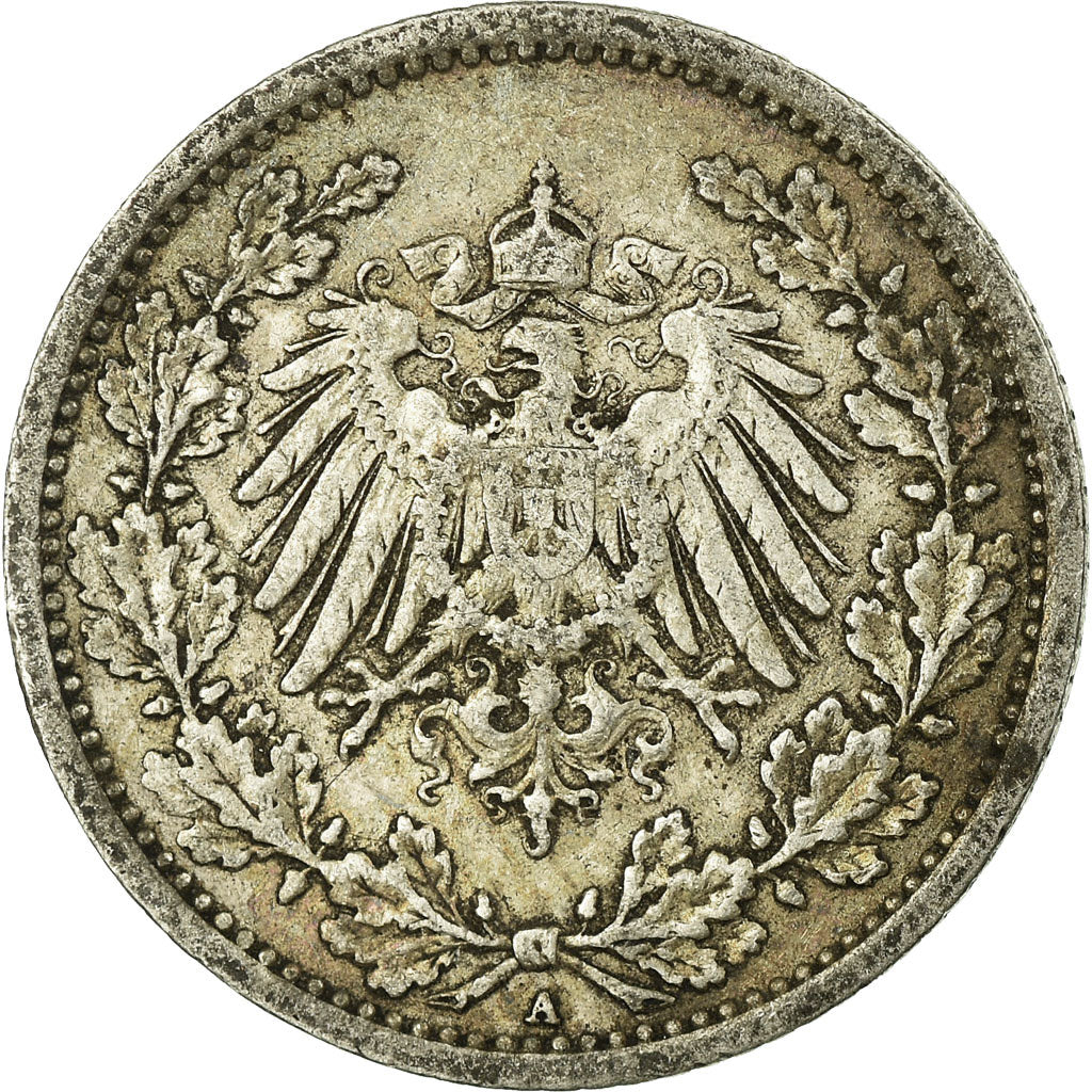 Coin, GERMANY - EMPIRE, 1/2 Mark, 1909, Berlin, EF(40-45), Silver, KM:17