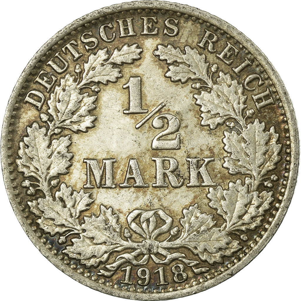 Coin, GERMANY - EMPIRE, 1/2 Mark, 1918, Berlin, EF(40-45), Silver, KM:17