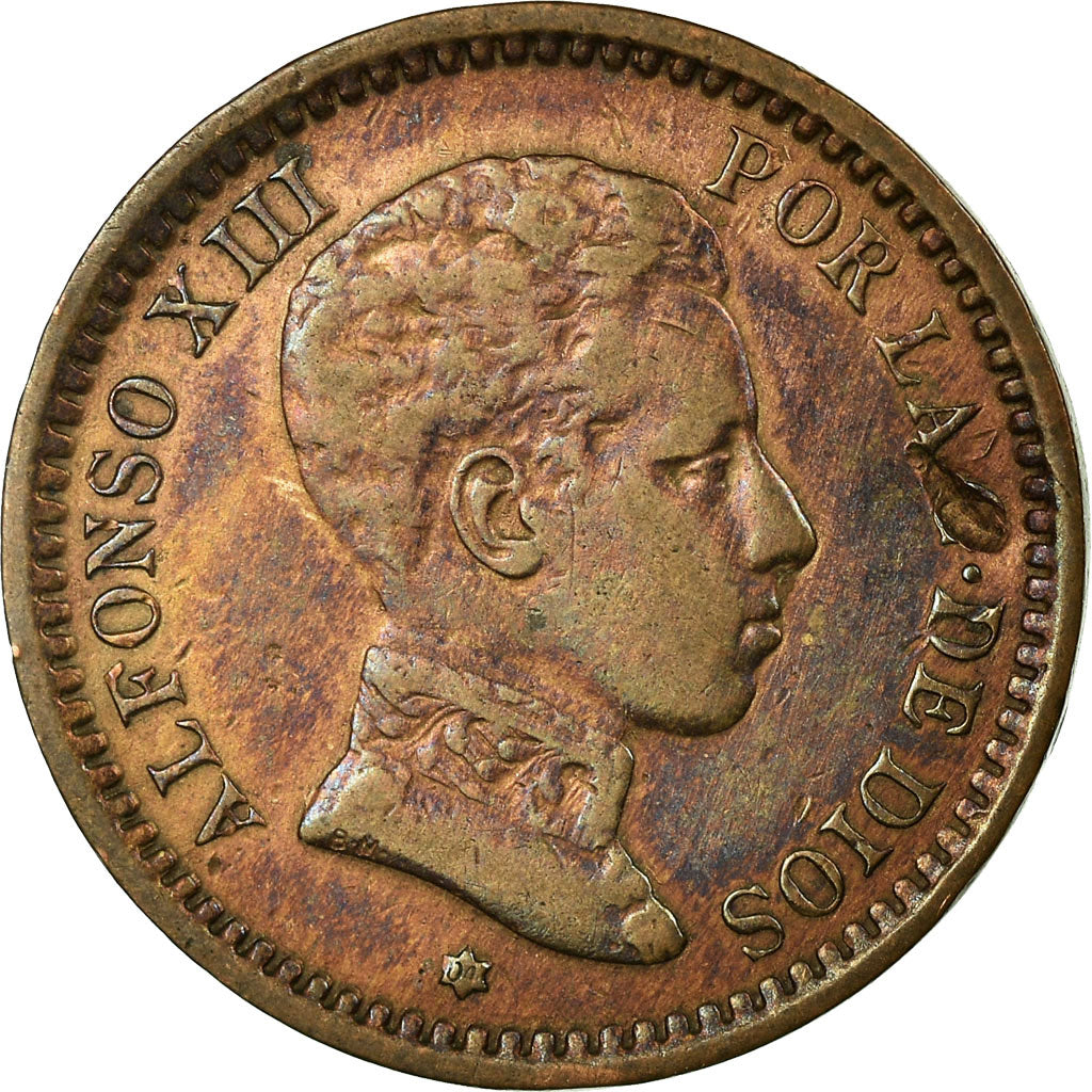 Moneda, España, Alfonso XIII, 2 Centimos, 1904, Madrid, BC+, Cobre, KM:722