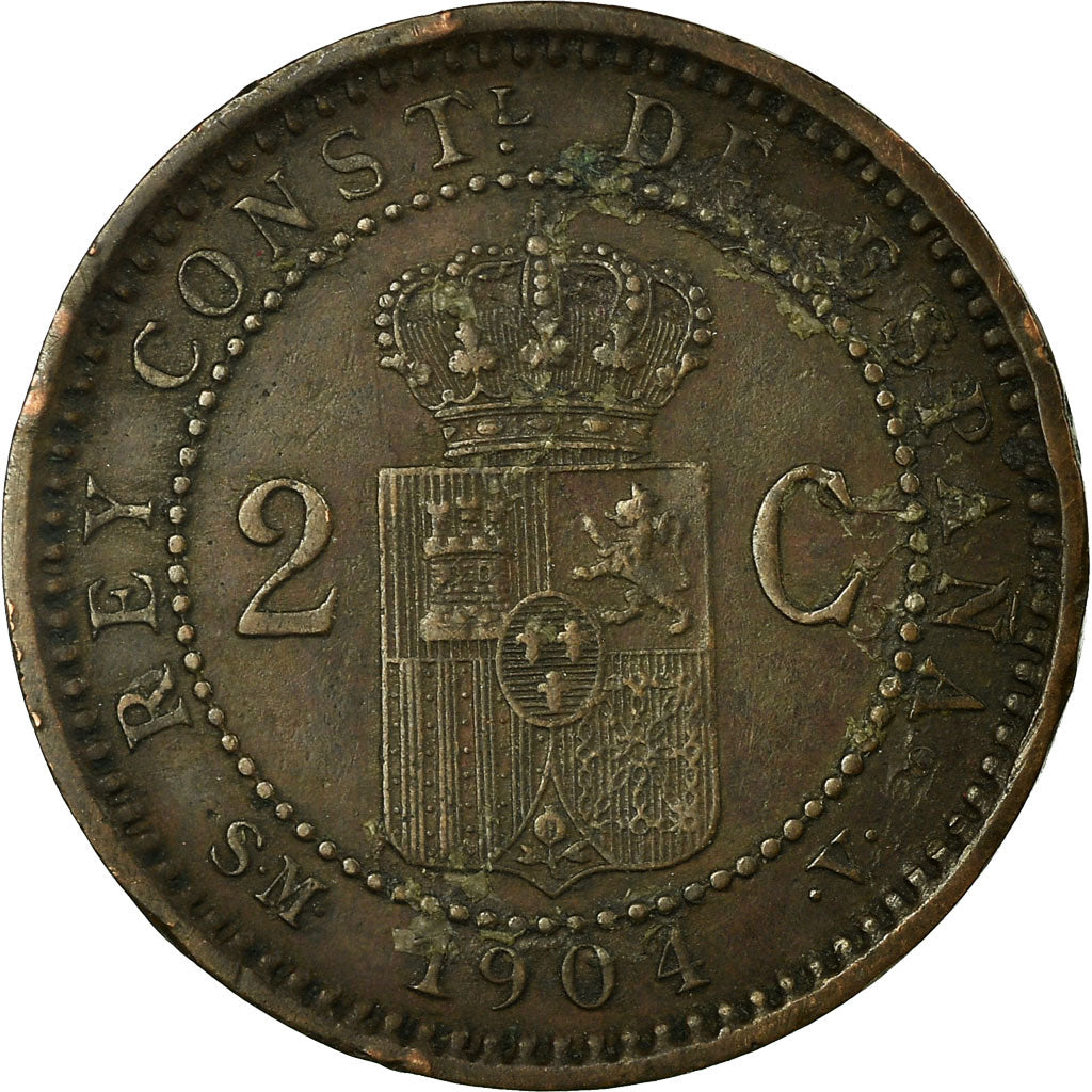 Coin, Spain, Alfonso XIII, 2 Centimos, 1904, Madrid, EF(40-45), Copper, KM:722