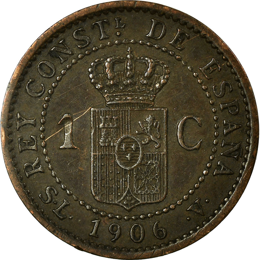 Coin, Spain, Alfonso XIII, Centimo, 1906, Madrid, EF(40-45), Bronze, KM:726