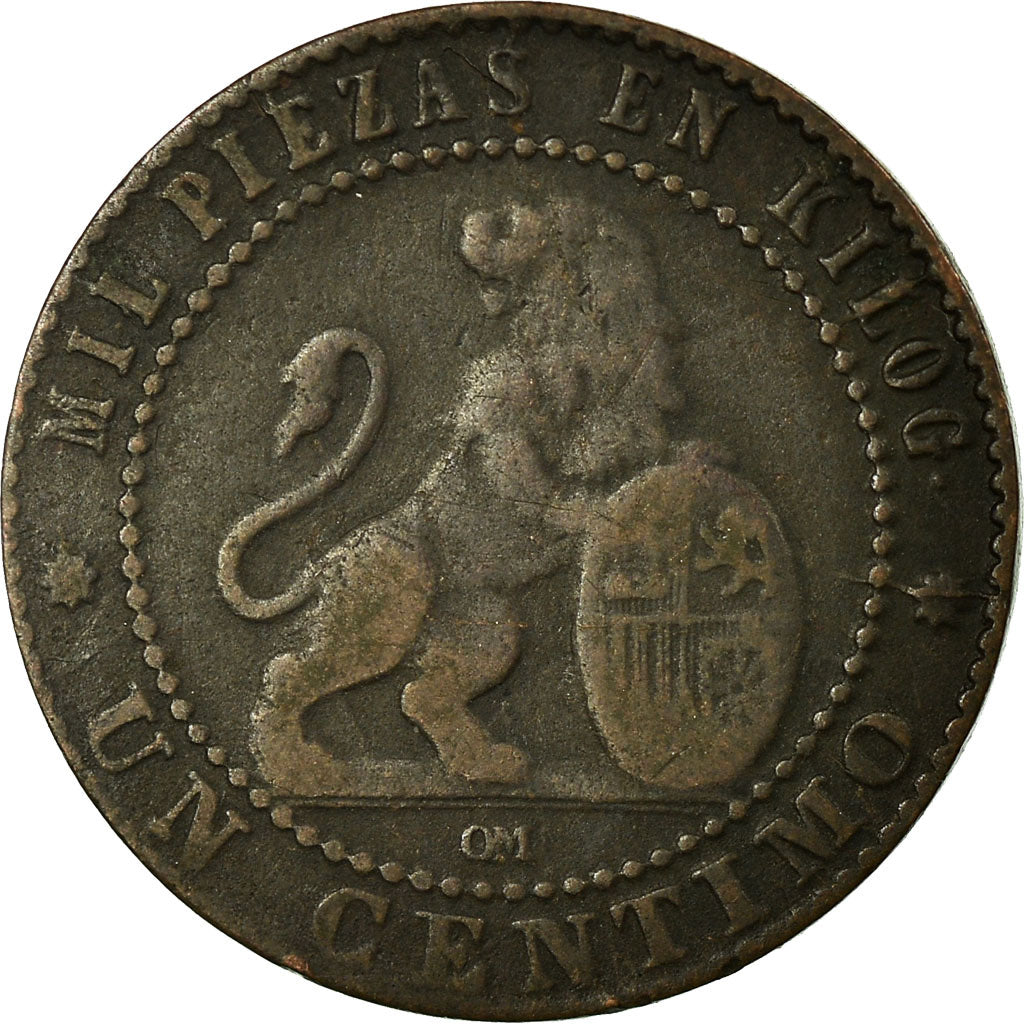 Coin, Spain, Provisional Government, Centimo, 1870, Madrid, F(12-15), Copper