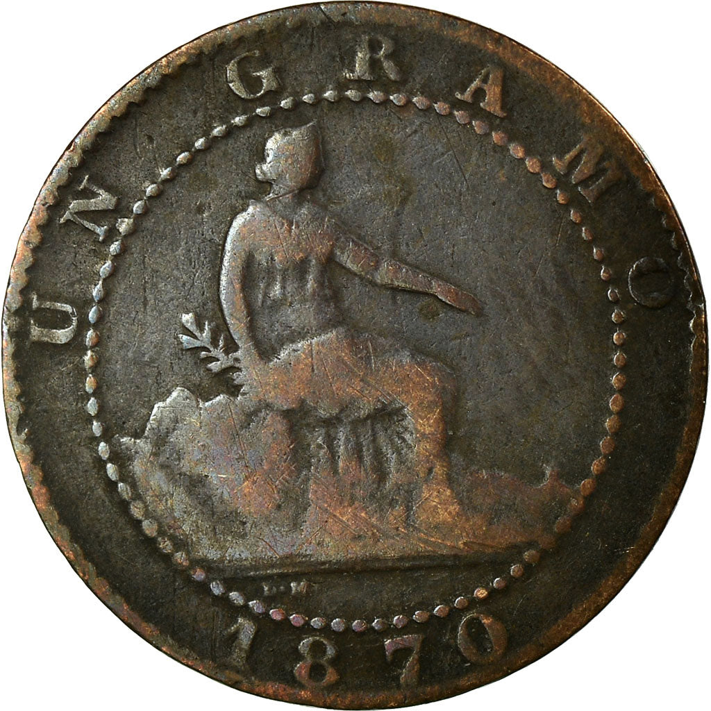 Coin, Spain, Provisional Government, Centimo, 1870, Madrid, F(12-15), Copper