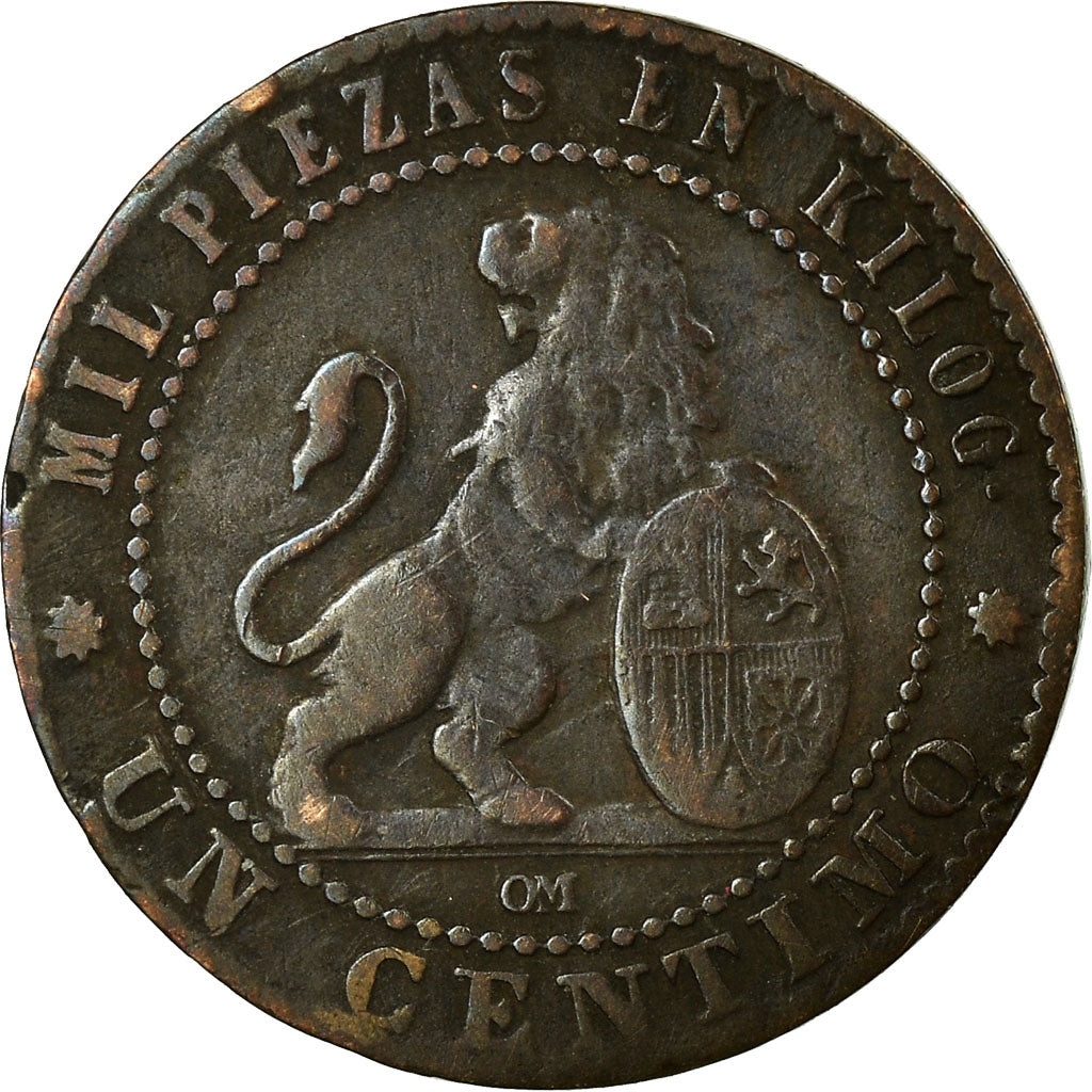 Coin, Spain, Provisional Government, Centimo, 1870, Madrid, F(12-15), Copper
