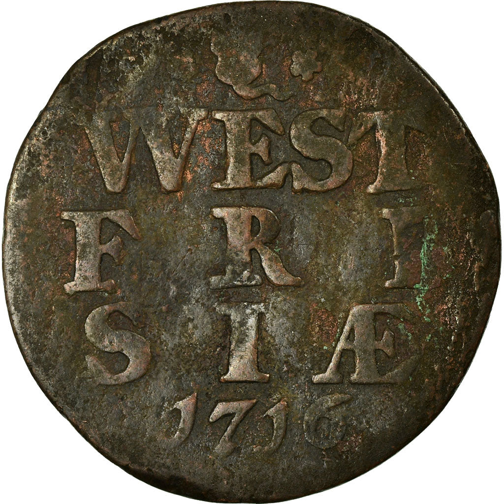 Coin, Netherlands, WEST FRIESLAND, Duit, 1716, VF(20-25), Copper, KM:A100