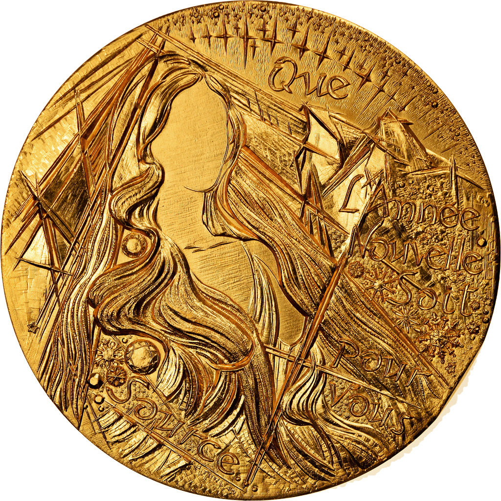 France, Medal, Voeux, Nouvelle Année, 1983, Turlan, MS(60-62), Gilt Bronze