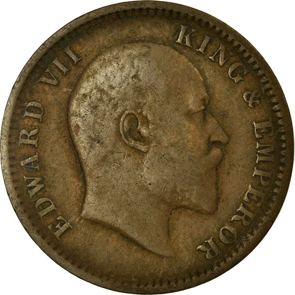 Moeda, ÍNDIA - BRITÂNICA, Edward VII, 1/4 Anna, 1907, Calcutta, VF(20-25)