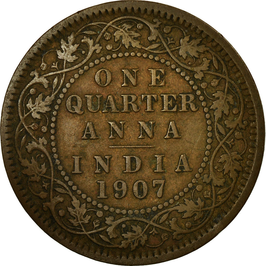 Moeda, ÍNDIA - BRITÂNICA, Edward VII, 1/4 Anna, 1907, Calcutta, VF(20-25)