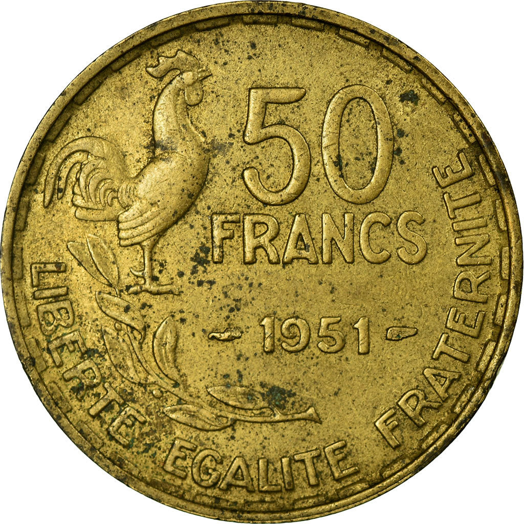 Moneta, Francia, Guiraud, 50 Francs, 1951, Paris, MB, Alluminio-bronzo