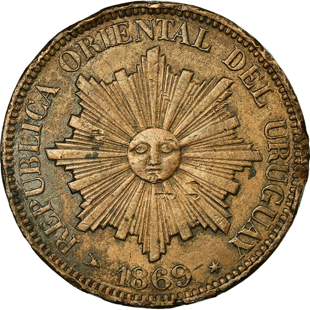 Coin, Uruguay, 4 Centesimos, 1869, Uruguay Mint, Birmingham, VF(30-35), Bronze