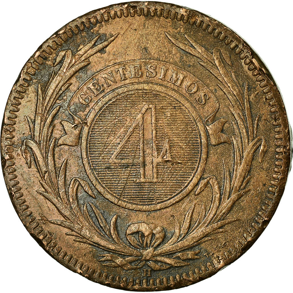 Coin, Uruguay, 4 Centesimos, 1869, Uruguay Mint, Birmingham, VF(30-35), Bronze