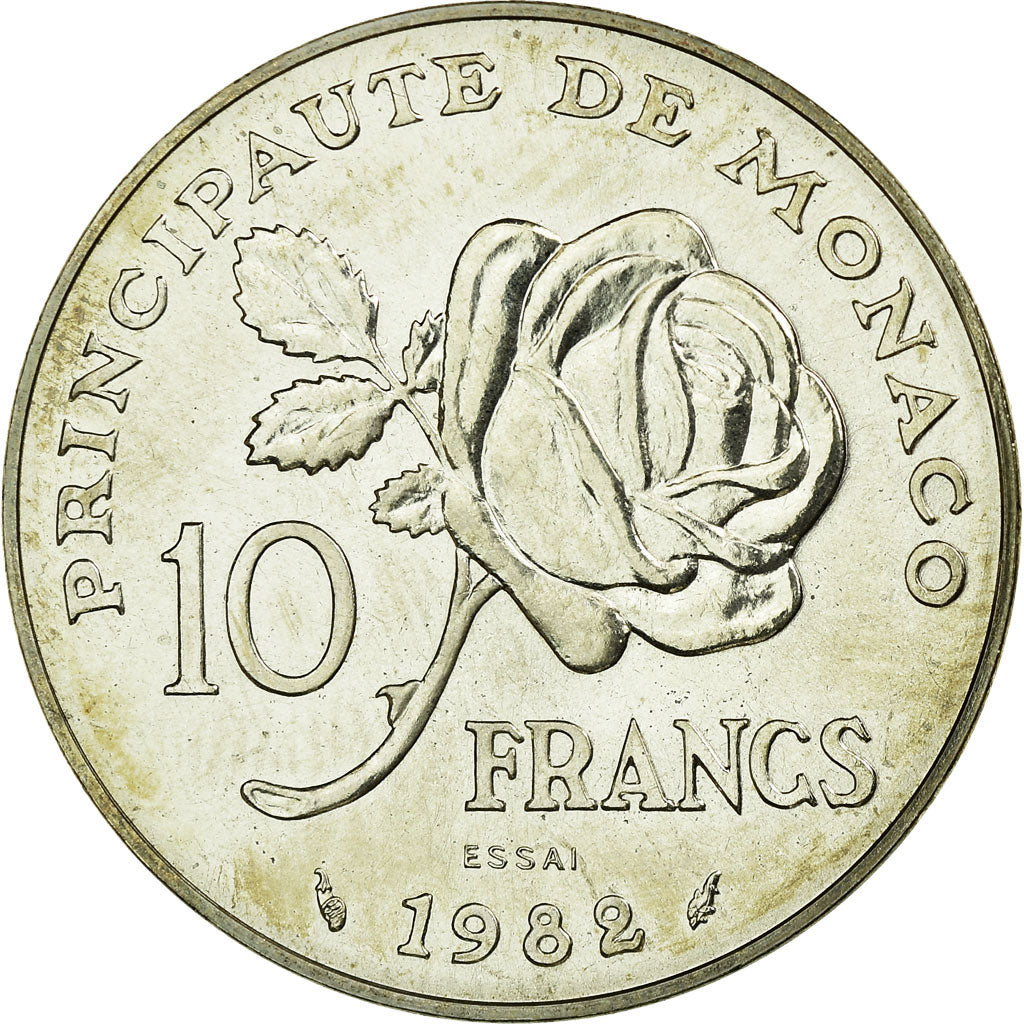 Coin, Monaco, 10 Francs, 1982, ESSAI, MS(65-70), Silver, KM:E73, Gadoury:MC158