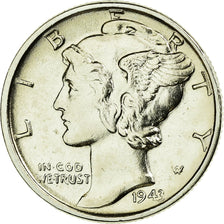 Coin, United States, Mercury Dime, Dime, 1943, U.S. Mint, Philadelphia