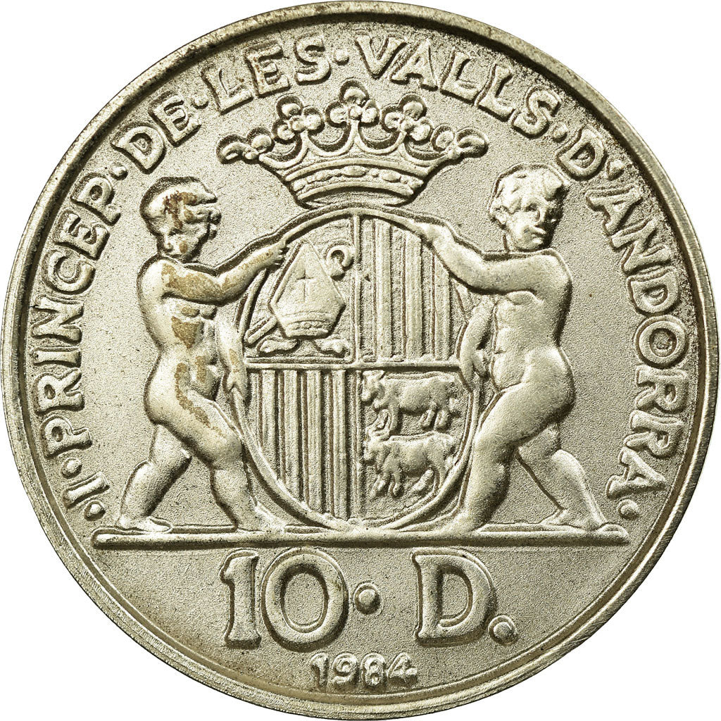 Coin, Andorra, 10 Diners, 1984, AU(55-58), Cast Silver, KM:17