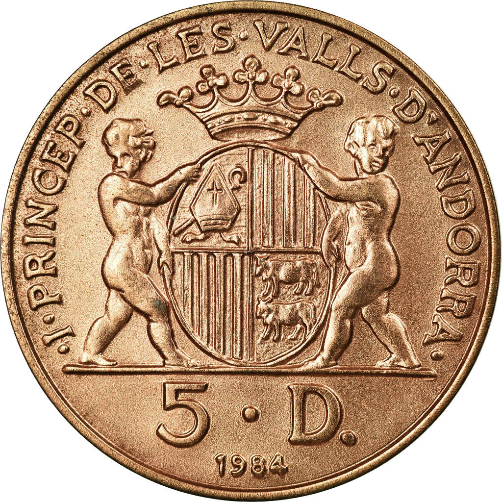 Coin, Andorra, 5 Diners, 1984, AU(55-58), Cast Copper, KM:16