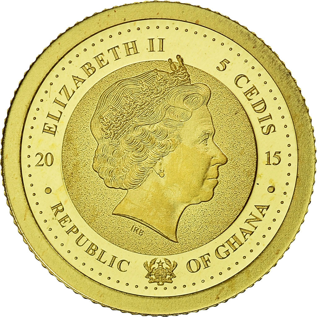 Moeda, Gana, 5 Cedis, 2015, Jean Paul II, MS(65-70), Dourado
