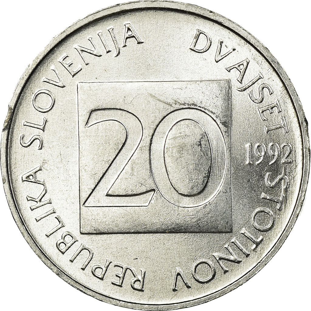 Coin, Slovenia, 20 Stotinov, 1992, MS(63), Aluminum, KM:8