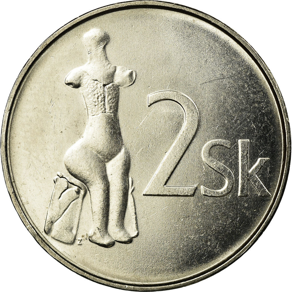 Coin, Slovakia, 2 Koruna, 2002, MS(63), Nickel plated steel, KM:13