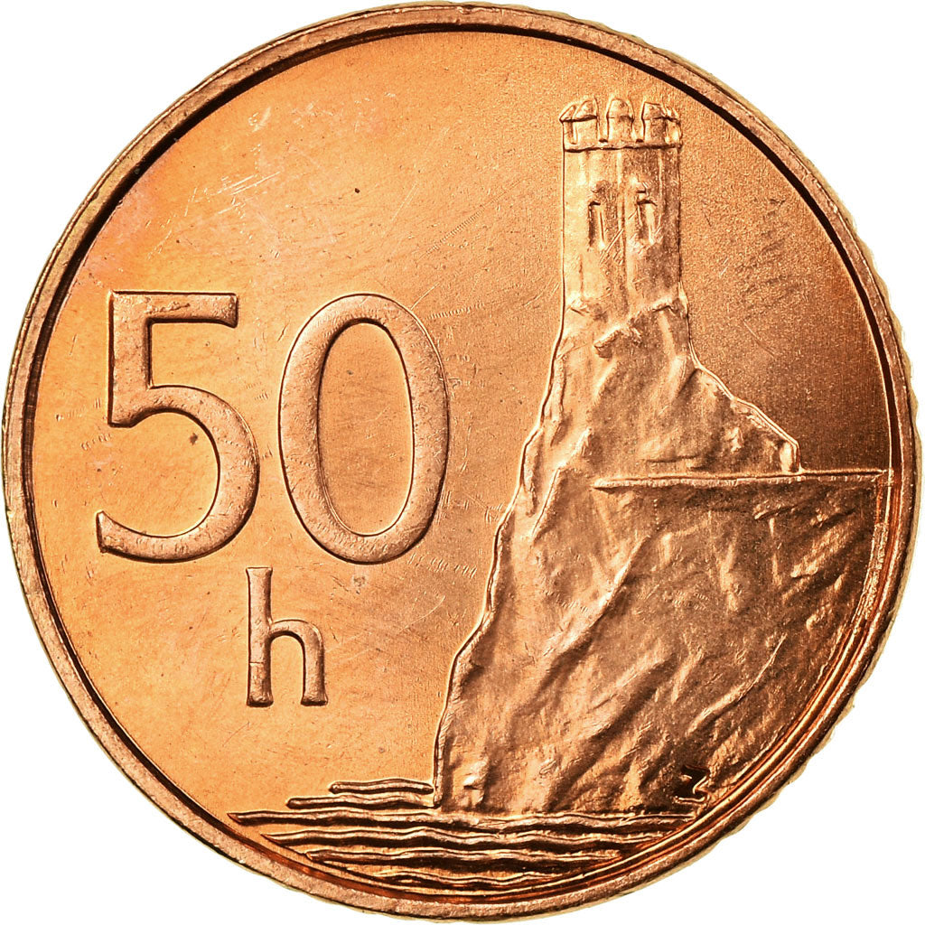 Moneda, Eslovaquia, 50 Halierov, 2002, SC, Cobre chapado en acero, KM:35