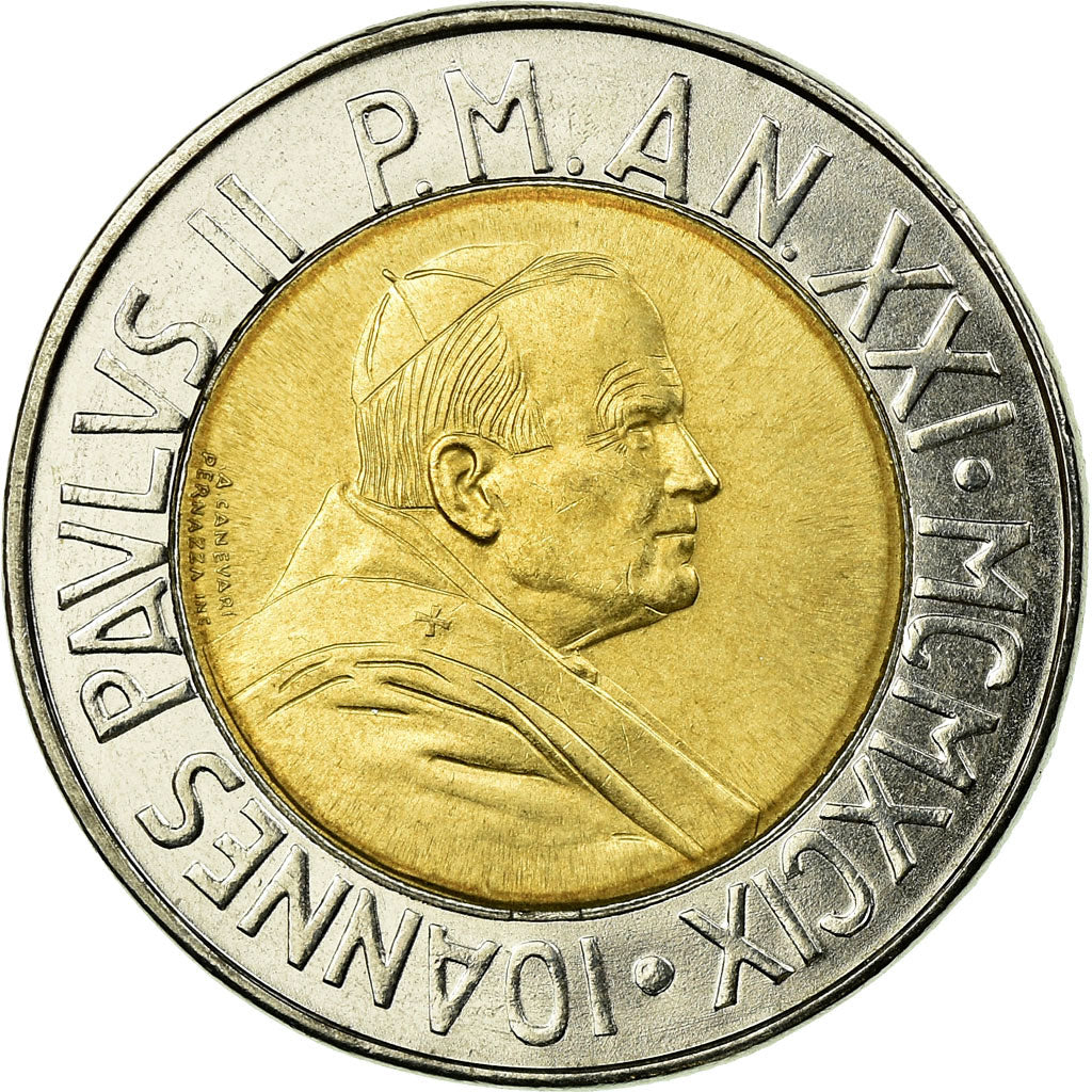 Coin, VATICAN CITY, John Paul II, 500 Lire, 1999, Rome, MS(63), Bi-Metallic