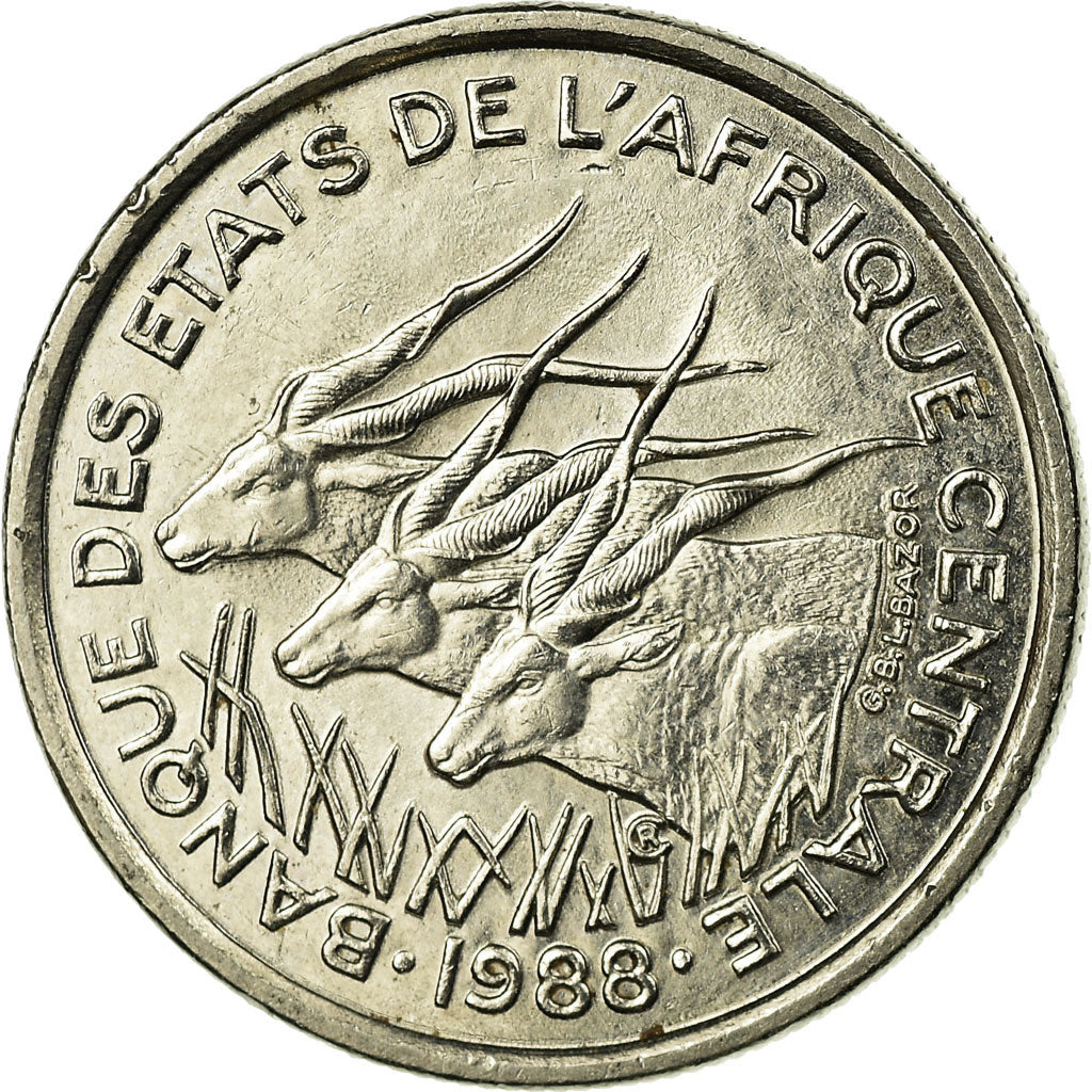 Coin, Central African States, 50 Francs, 1988, Paris, AU(55-58), Nickel, KM:11