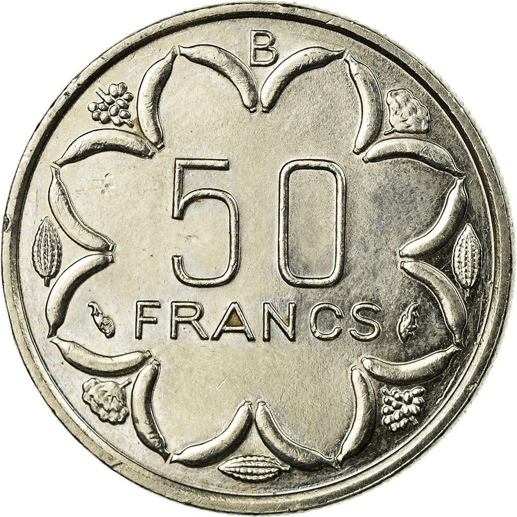 Coin, Central African States, 50 Francs, 1988, Paris, AU(55-58), Nickel, KM:11
