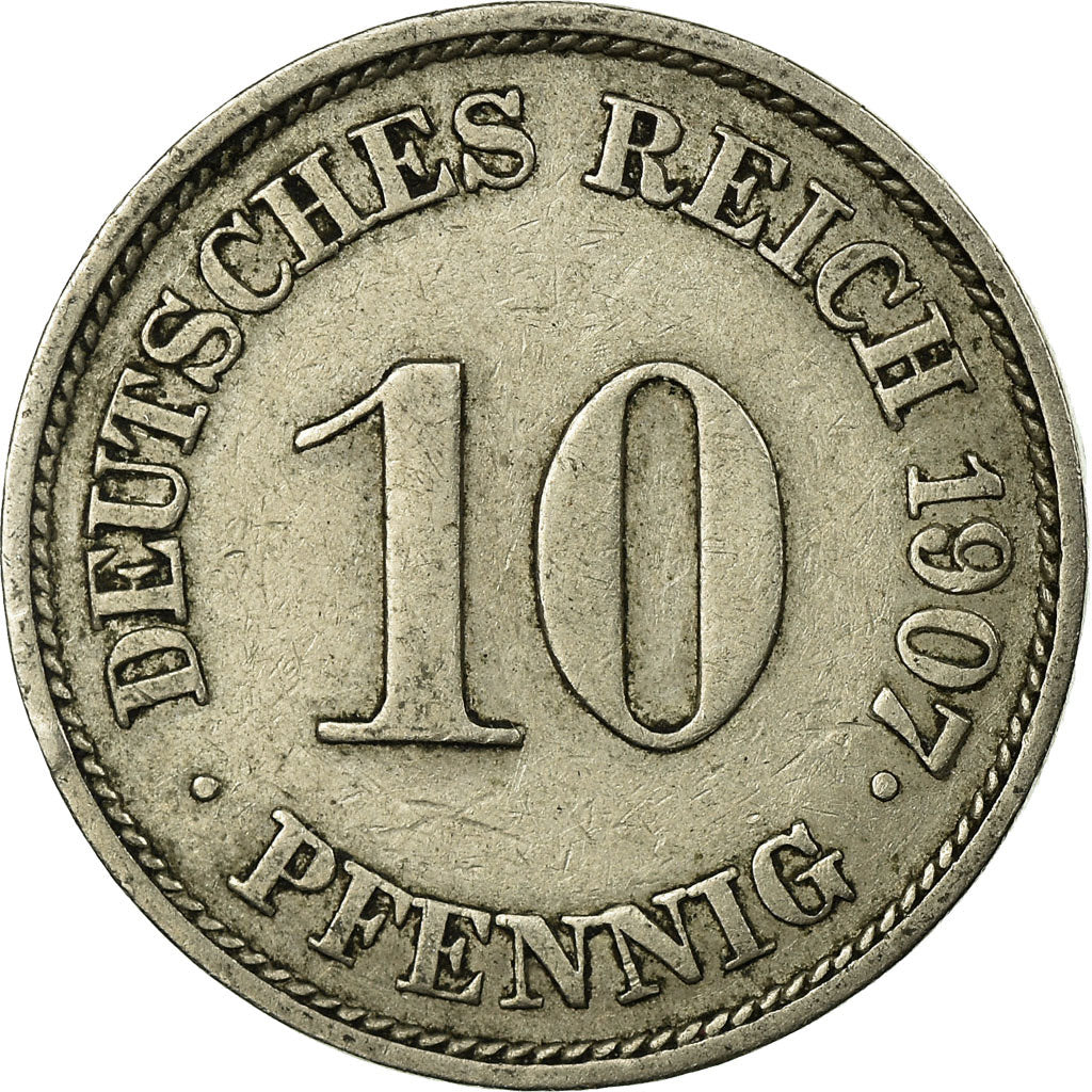Moneta, NIEMCY - IMPERIUM, Wilhelm II, 10 Pfennig, 1907, Hamburg, VF(30-35)