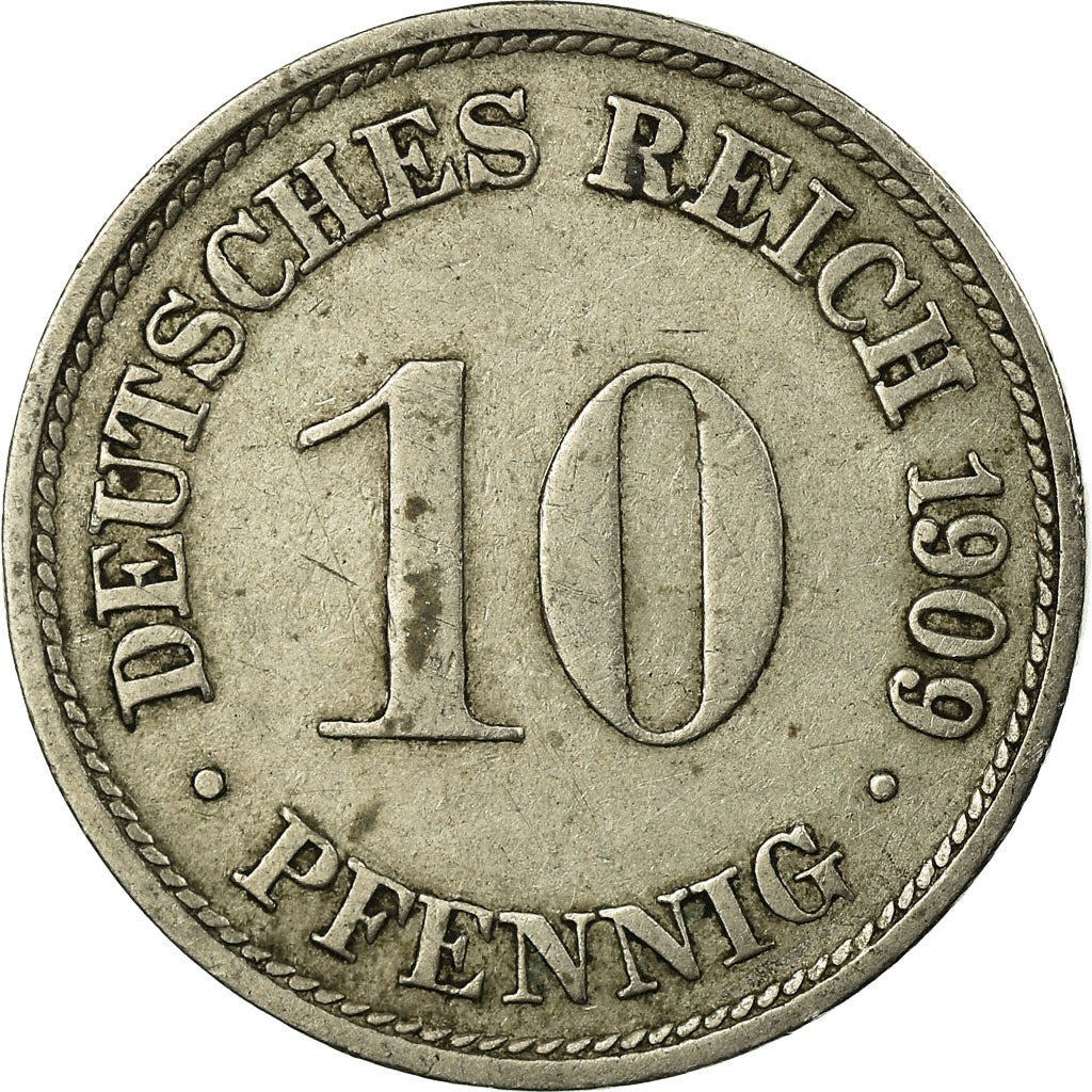 Coin, GERMANY - EMPIRE, Wilhelm II, 10 Pfennig, 1909, Munich, VF(30-35)