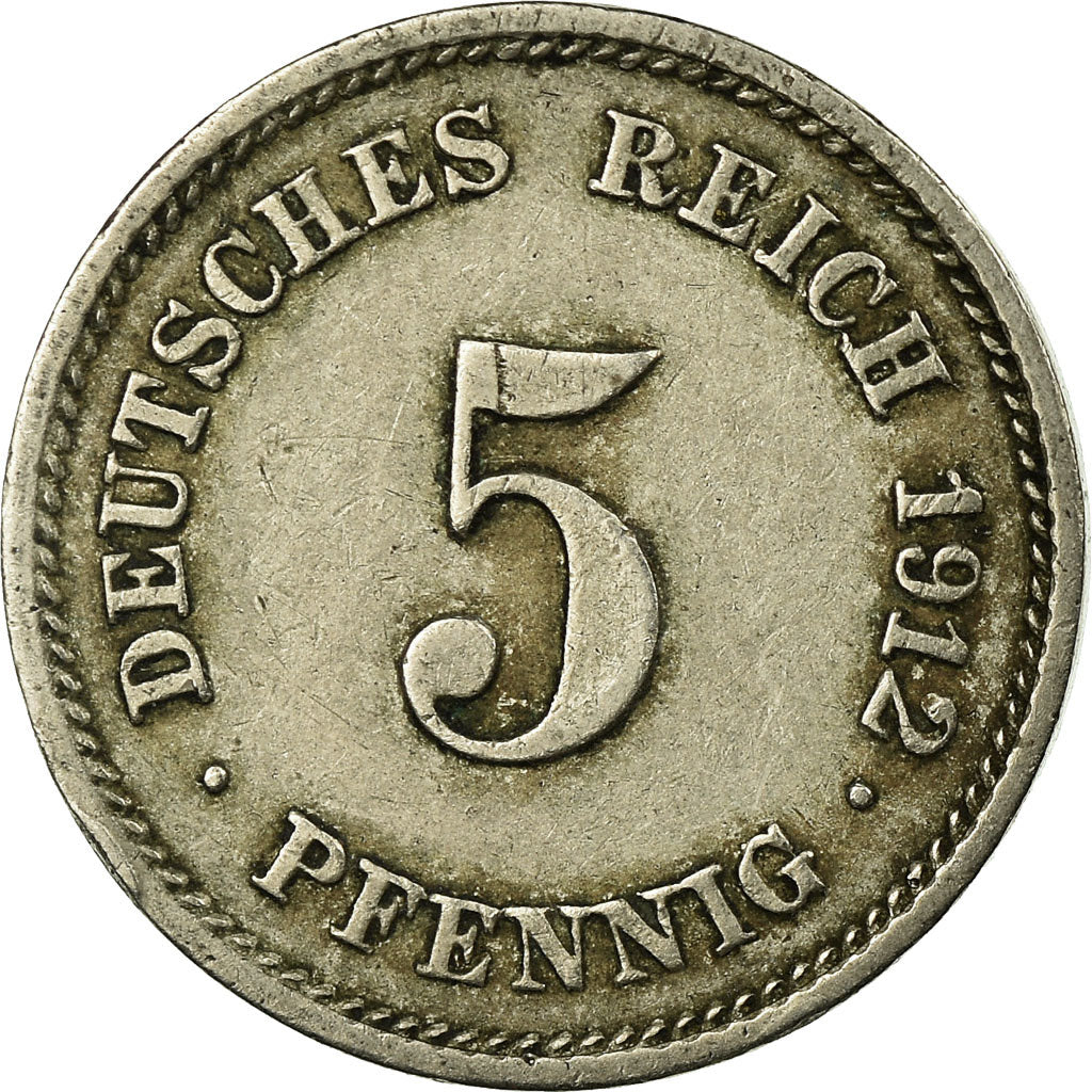 Coin, GERMANY - EMPIRE, Wilhelm II, 5 Pfennig, 1912, Karlsruhe, VF(30-35)
